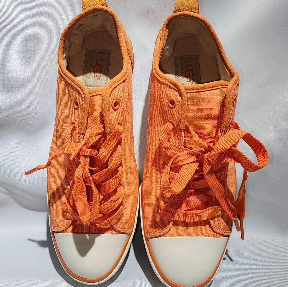 UGG Orange Canvas Lace-Up Low-Top Sneakers with Plush Lining